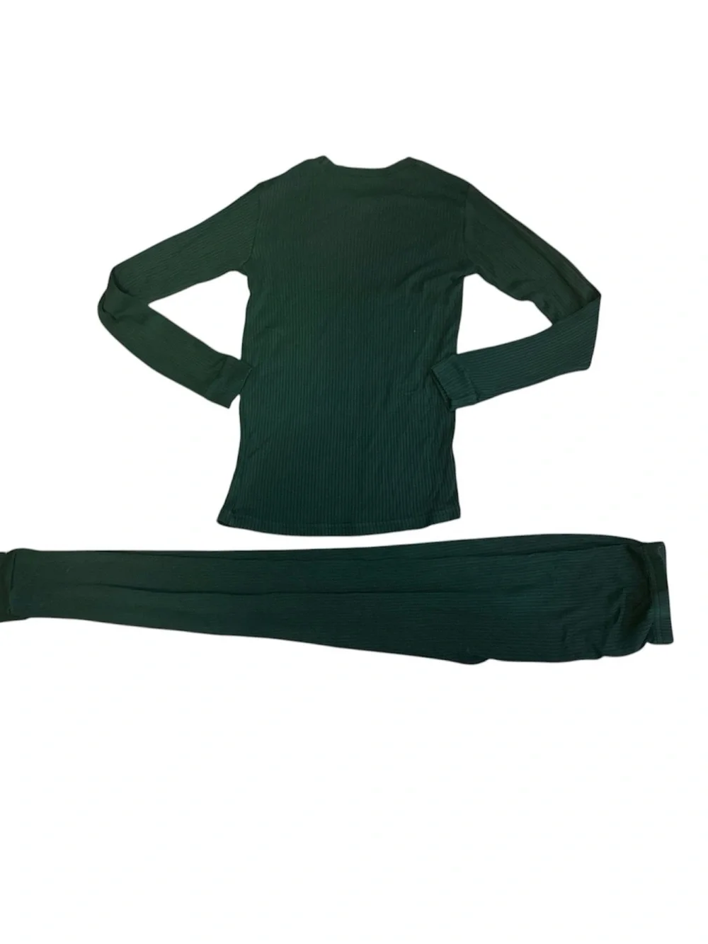 Vaenait Baby Kids Dark Green Ribbed Pajama Set - Long Sleeve Top & Pants